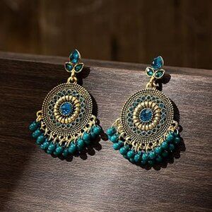 Boho Round Dangle Drop Studs Earrings Ethnic Traditional Bohemian Chandelier